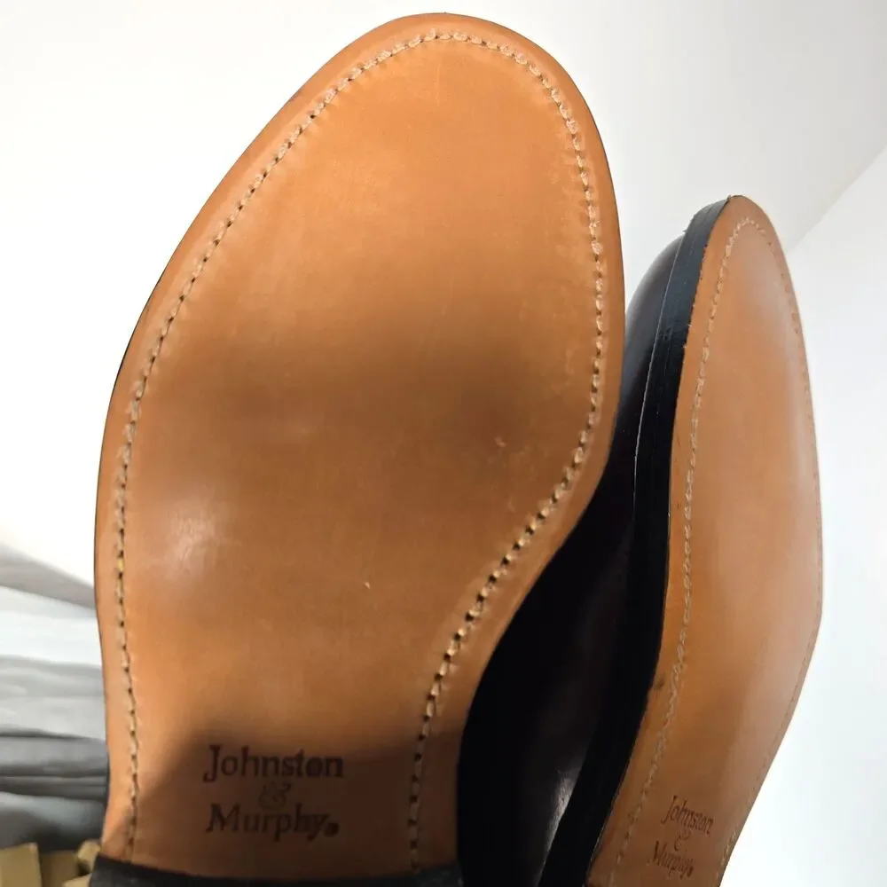 Johnston Murphy Men's 8.5 D Burgundy Leather Plain Toe Blucher Derby Dress Shoes
